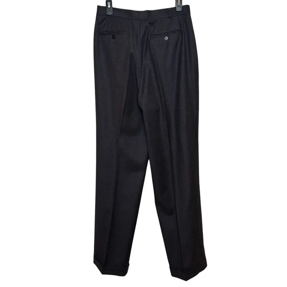 Vtg Saks Fifth Avenue Made in Italy 100% Wool Dark Gray US 10 Trousers Pants